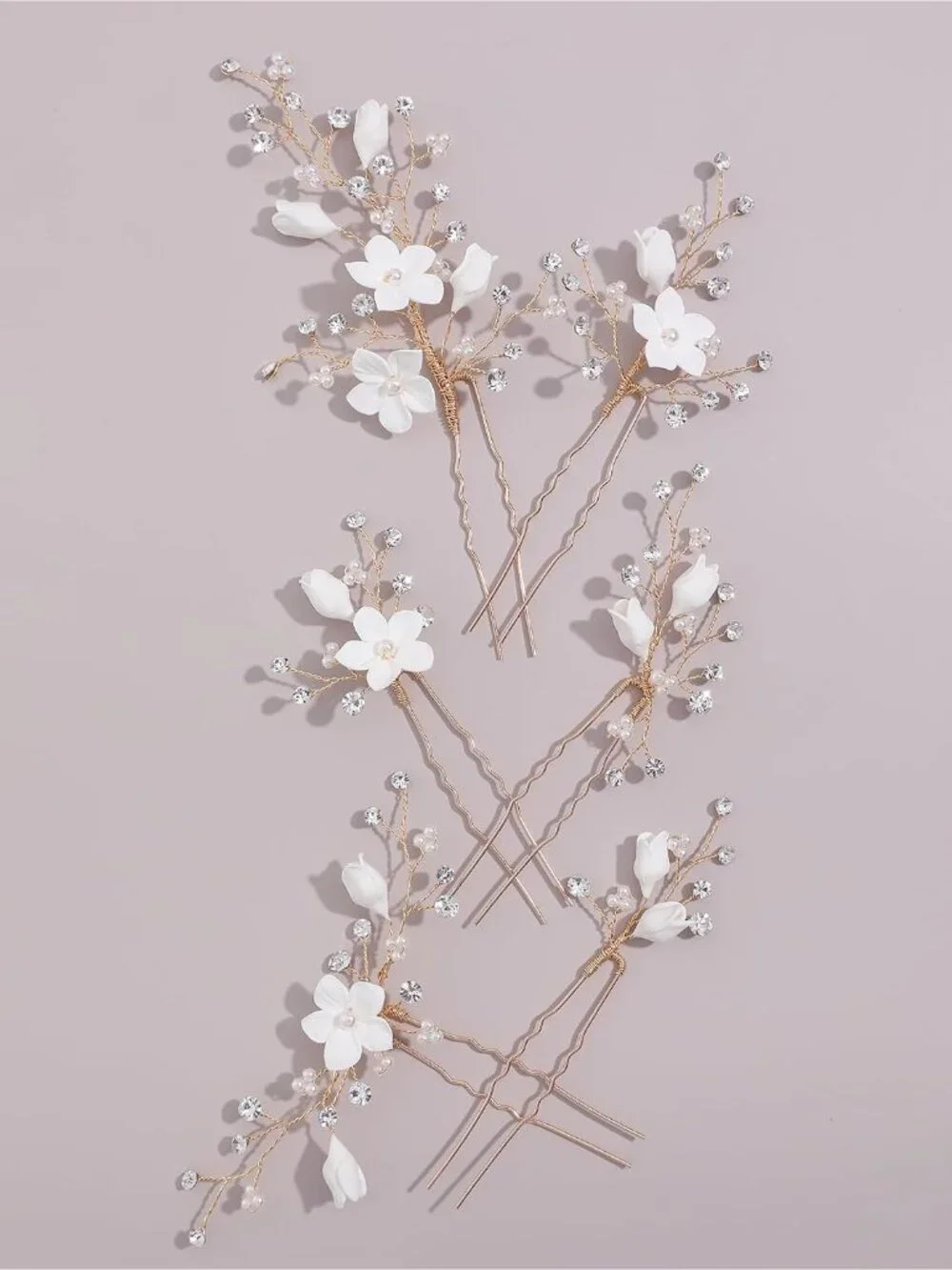 Women's Gold 2 6 Pieces Handmade Gold Leaf Pearls Flower Bridal Hair Bridesmaid